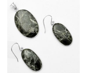 Natural Obsidian And Zinc Pendant Earrings Set SDT01939 T-1001