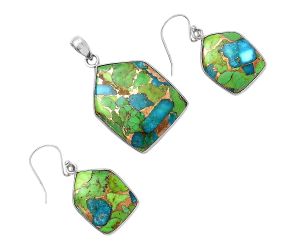 Blue Turquoise In Green Mohave Pendant Earrings Set SDT02934 T-1001, 22x29 mm