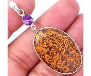 Coquina Fossil Jasper and Amethyst Pendant Earrings Set SDT03068 T-1010, 22x32 mm