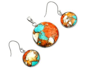 Spiny Oyster Turquoise Pendant Earrings Set SDT03126 T-1001, 23x23 mm