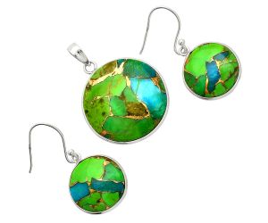 Blue Turquoise In Green Mohave Pendant Earrings Set SDT03202 T-1001, 23x23 mm