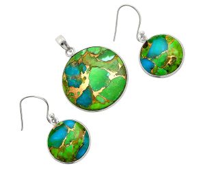 Blue Turquoise In Green Mohave Pendant Earrings Set SDT03205 T-1001, 24x24 mm