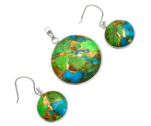 Blue Turquoise In Green Mohave Pendant Earrings Set SDT03214 T-1001, 26x26 mm