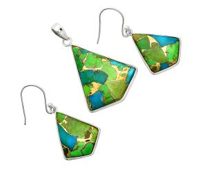 Blue Turquoise In Green Mohave Pendant Earrings Set SDT03216 T-1001, 22x29 mm