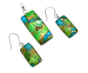 Blue Turquoise In Green Mohave Pendant Earrings Set SDT03221 T-1001, 14x33 mm