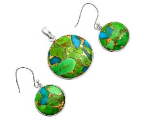 Blue Turquoise In Green Mohave Pendant Earrings Set SDT03223 T-1001, 23x23 mm