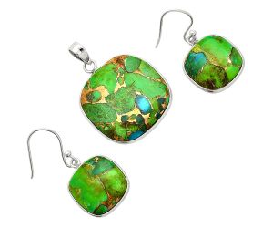Blue Turquoise In Green Mohave Pendant Earrings Set SDT03225 T-1001, 22x22 mm