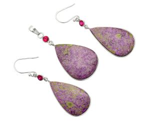 Purpurite and Ruby Pendant Earrings Set SDT03275 T-1010, 20x28 mm