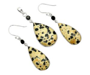 Dalmatian and Black Onyx Pendant Earrings Set SDT03279 T-1010, 16x25 mm