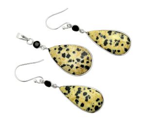 Dalmatian and Black Onyx Pendant Earrings Set SDT03285 T-1010, 16x26 mm