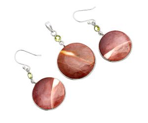 Red Mookaite and Peridot Pendant Earrings Set SDT03288 T-1010, 22x22 mm
