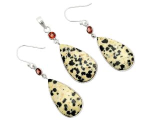 Dalmatian and Garnet Pendant Earrings Set SDT03328 T-1010, 15x26 mm