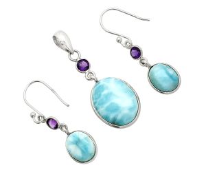 Larimar (Dominican Republic) and Amethyst Pendant Earrings Set SDT03338 T-1010, 13x17 mm