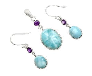 Larimar (Dominican Republic) and Amethyst Pendant Earrings Set SDT03339 T-1010, 13x18 mm