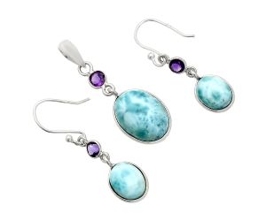 Larimar (Dominican Republic) and Amethyst Pendant Earrings Set SDT03342 T-1010, 12x15 mm