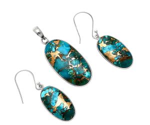 Kingman Copper Teal Turquoise Pendant Earrings Set SDT03367 T-1001, 16x30 mm