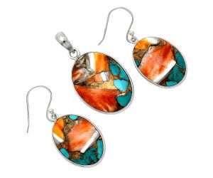 Spiny Oyster Turquoise Pendant Earrings Set SDT03425 T-1001, 18x24 mm