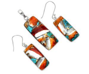 Spiny Oyster Turquoise Pendant Earrings Set SDT03426 T-1001, 14x33 mm