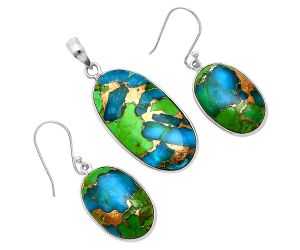 Blue Turquoise In Green Mohave Pendant Earrings Set SDT03438 T-1001, 16x31 mm
