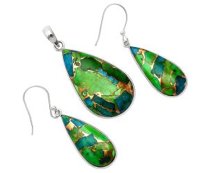 Blue Turquoise In Green Mohave Pendant Earrings Set SDT03439 T-1001, 19x32 mm