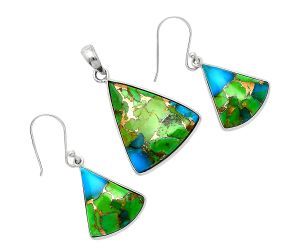 Blue Turquoise In Green Mohave Pendant Earrings Set SDT03440 T-1001, 21x24 mm