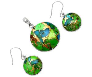 Blue Turquoise In Green Mohave Pendant Earrings Set SDT03442 T-1001, 24x24 mm