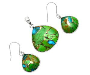 Blue Turquoise In Green Mohave Pendant Earrings Set SDT03444 T-1001, 24x24 mm