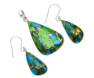 Blue Turquoise In Green Mohave Pendant Earrings Set SDT03446 T-1001, 20x33 mm