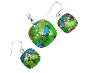 Blue Turquoise In Green Mohave Pendant Earrings Set SDT03447 T-1001, 24x24 mm