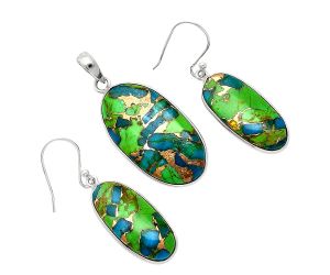 Blue Turquoise In Green Mohave Pendant Earrings Set SDT03448 T-1001, 16x29 mm