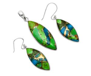 Blue Turquoise In Green Mohave Pendant Earrings Set SDT03450 T-1001, 13x33 mm