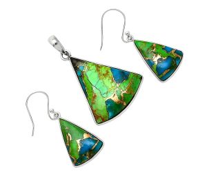 Blue Turquoise In Green Mohave Pendant Earrings Set SDT03451 T-1001, 25x28 mm