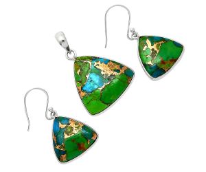 Blue Turquoise In Green Mohave Pendant Earrings Set SDT03452 T-1001, 22x22 mm