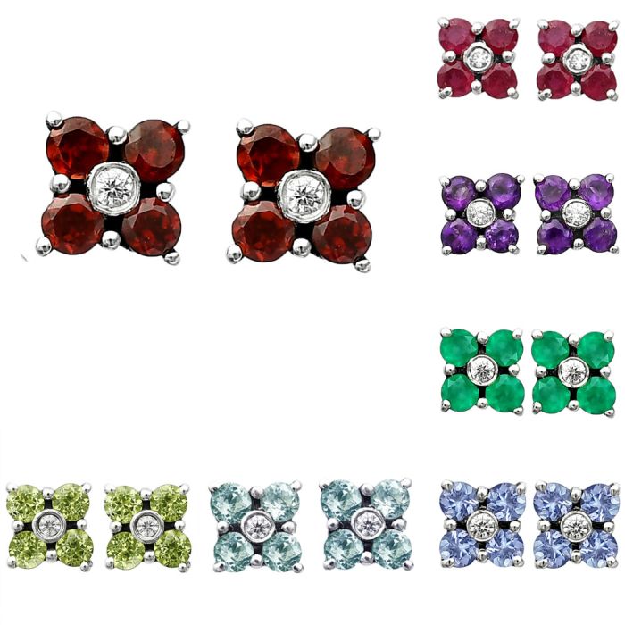 Natural Multi Stone and Cubic Zircon Stud Earrings DGE1069 E-1058, 3x3 mm