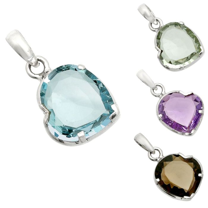 Natural Gem Stone Heart Shape 925 Silver Pendant Jewelry DGP1017 P-1043, 16x16 mm