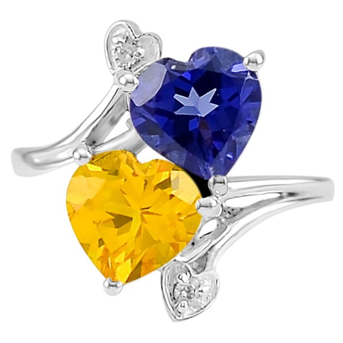 Lab Created Yellow Sapphire and Tanzanite Ring Size-9 DGR1071_J, 8x8 mm