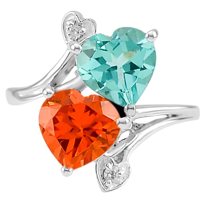 Lab Created Paraiba Tourmaline and Padparadscha Ring Size-7.5 DGR1071_M, 8x8 mm