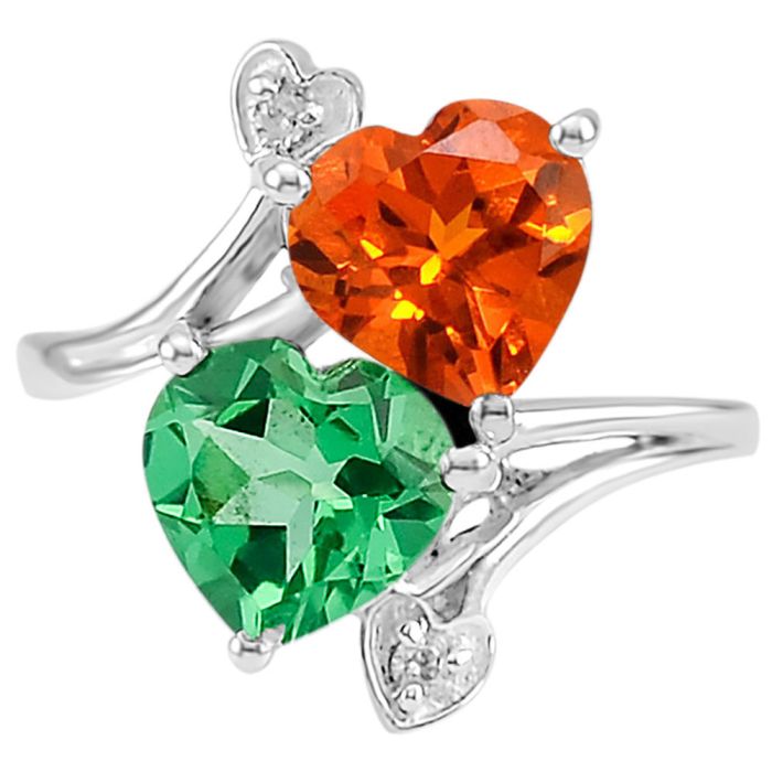 Lab Created Green Tourmaline and Padparadscha Ring Size-7 DGR1071_S, 8x8 mm