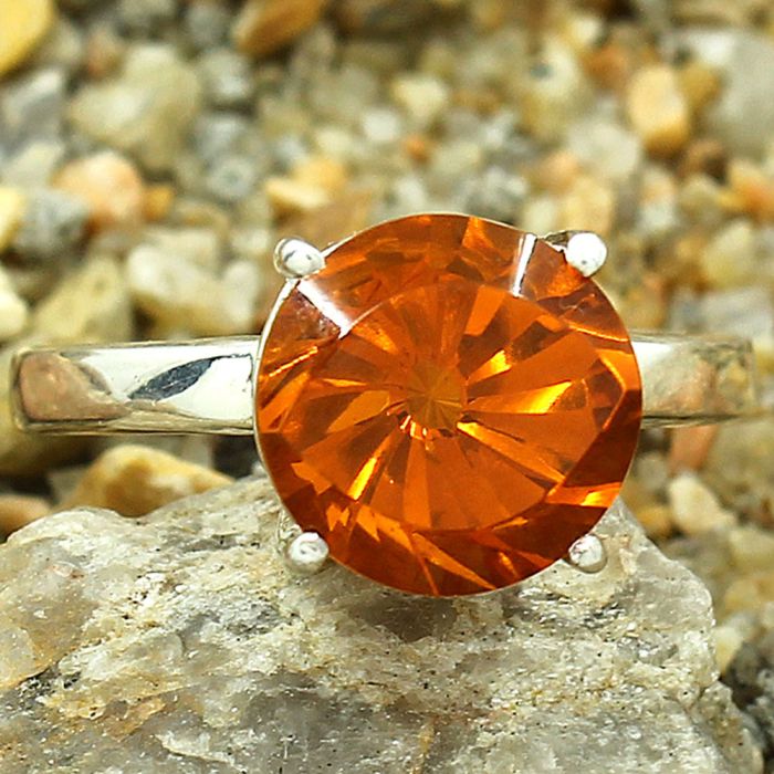 Lab Created Padparadscha Sapphire Ring Size-8 DGR1090_H, 10x10 mm