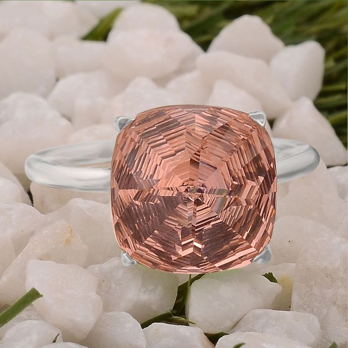 Lab Created Peach Morganite Ring Size-8.5 DGR1097_C, 12x12 mm