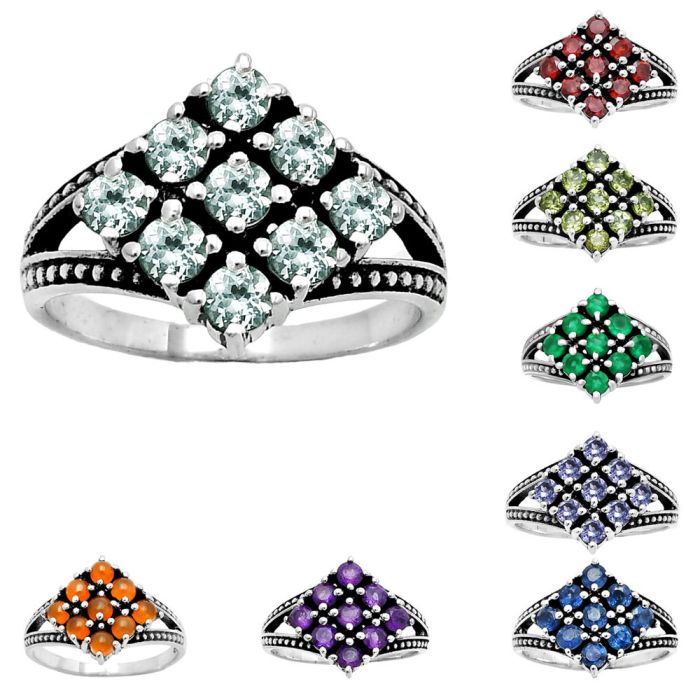 Natural Multi Stone Ring Size 5-9 DGR1106 R-1018, 3x3 mm