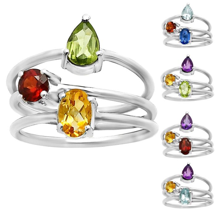 Natural Multi Stones Ring Size 5-9 DGR1120 R-1159, 4x6 mm