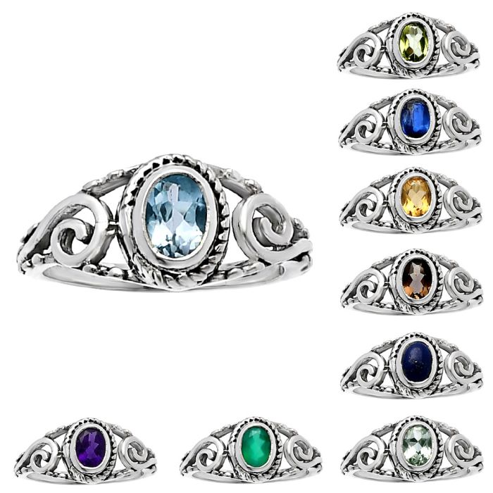 Natural Multi Stones 925 Silver Ring Size 5-8 Jewelry DGR1132 R-1043, 4x6 mm