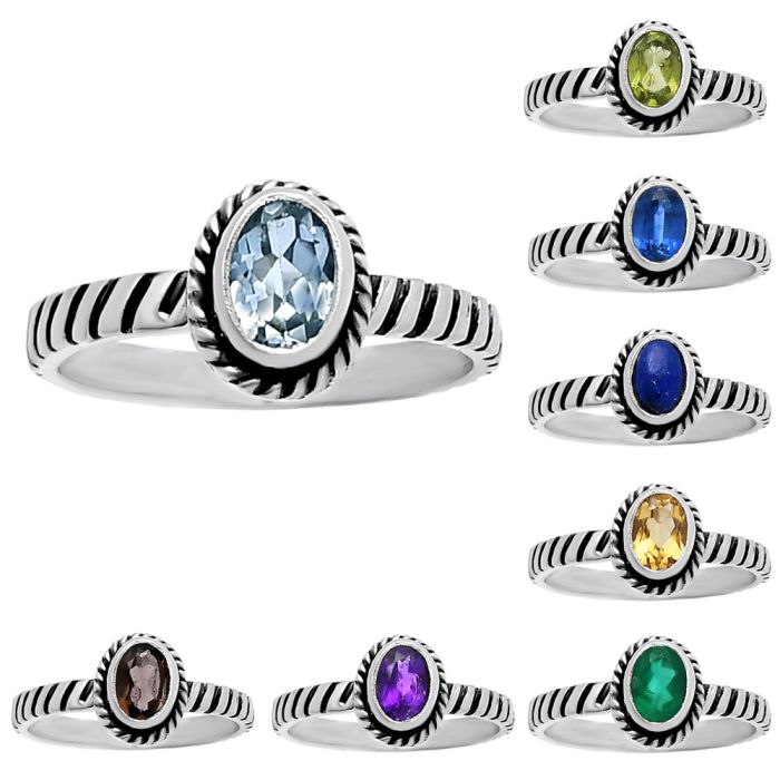Natural Multi Stones 925 Silver Ring Size 5-8 Jewelry DGR1134 R-1045, 4x6 mm