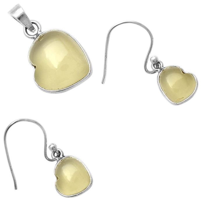 Valentine Gift Heart Milky Lemon Quartz Pendant Earrings Set DGT01045 T-1004