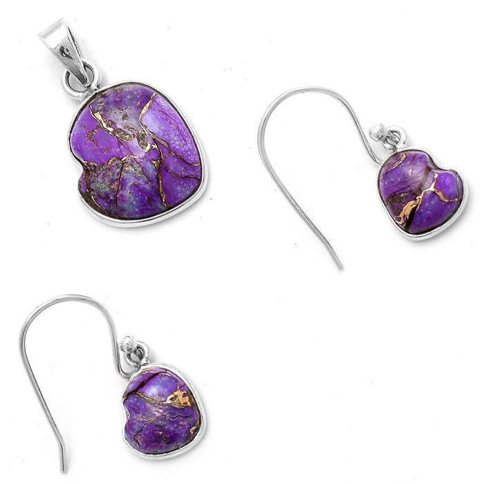 Heart Copper Purple Turquoise Pendant Earrings Set DGT01047 T-1004