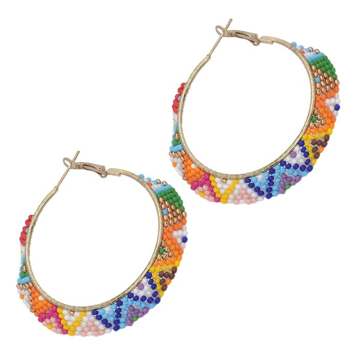 Handmade Colorful Beaded Earrings,Hoop Dangle Earrings, Bohemia Boho Tassel Earrings FER1029