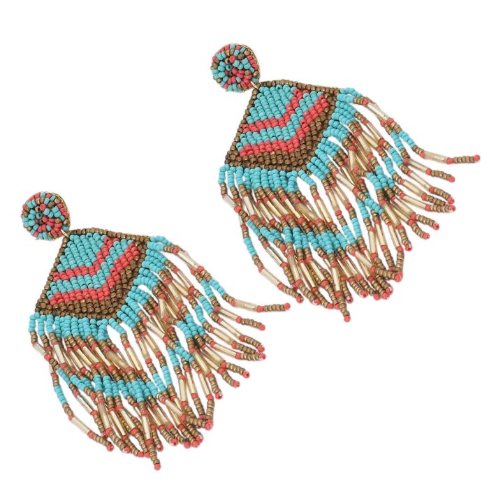 Handmade Colorful Beaded Earrings,Hook Dangle Earrings, Bohemia Boho Tassel Earrings FER1036