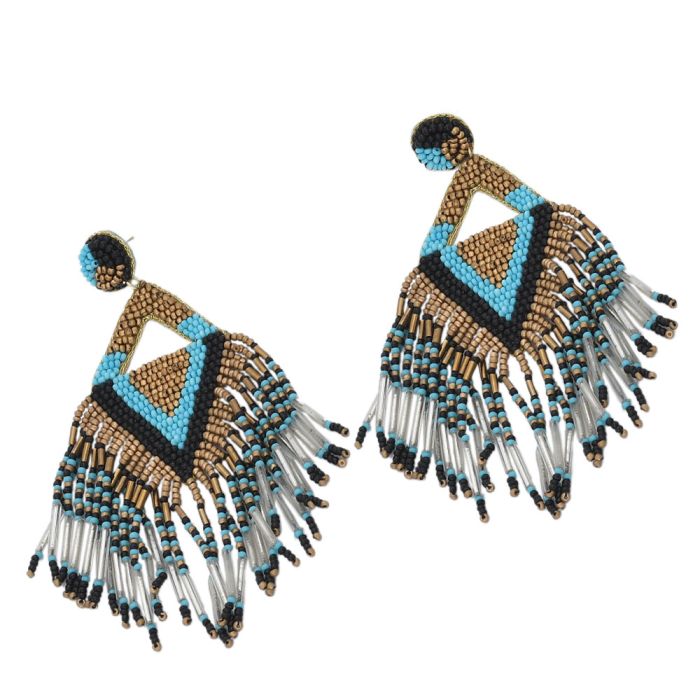 Handmade Colorful Beaded Earrings,Seed Bead,Hoop Dangle Earrings, Bohemia,Tassel Earrings FER1038