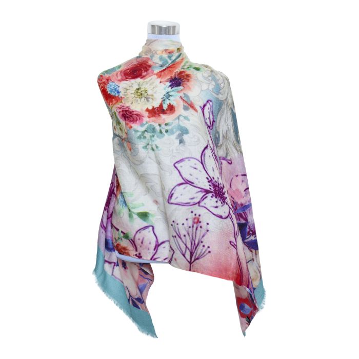 Premium Quality Floral Printed Scarf Silk and Wool Mix Lightweight MSW110